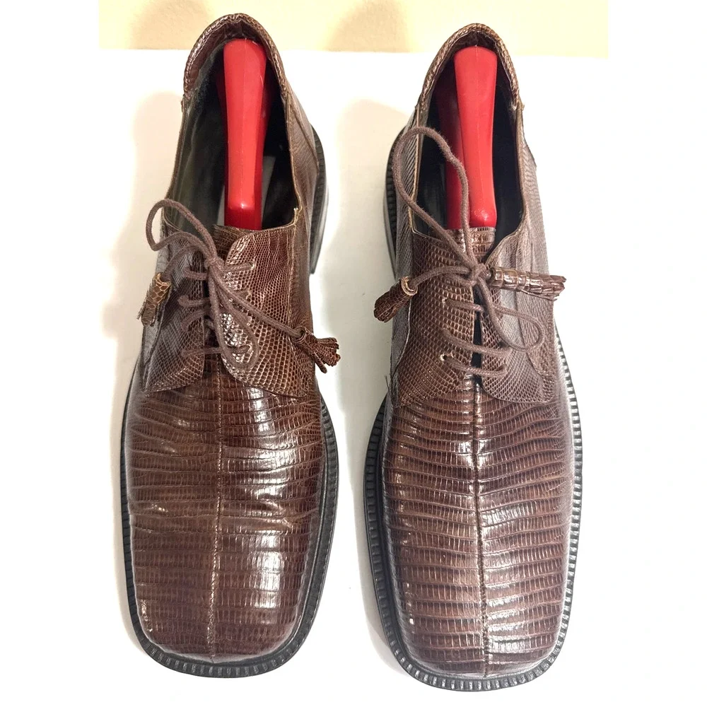 EUC Mezlan Platinum Genuine Lizard Brown Square‎ Toe Dress Shoe- Size 10M